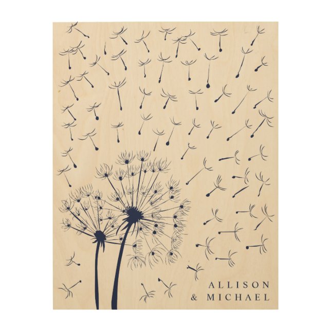 Fingerprint Dandelions Wedding Guestbook Wood Sign (Front)