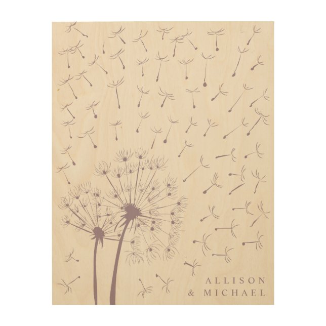Fingerprint Dandelions Wedding Guestbook Wood Sign (Front)