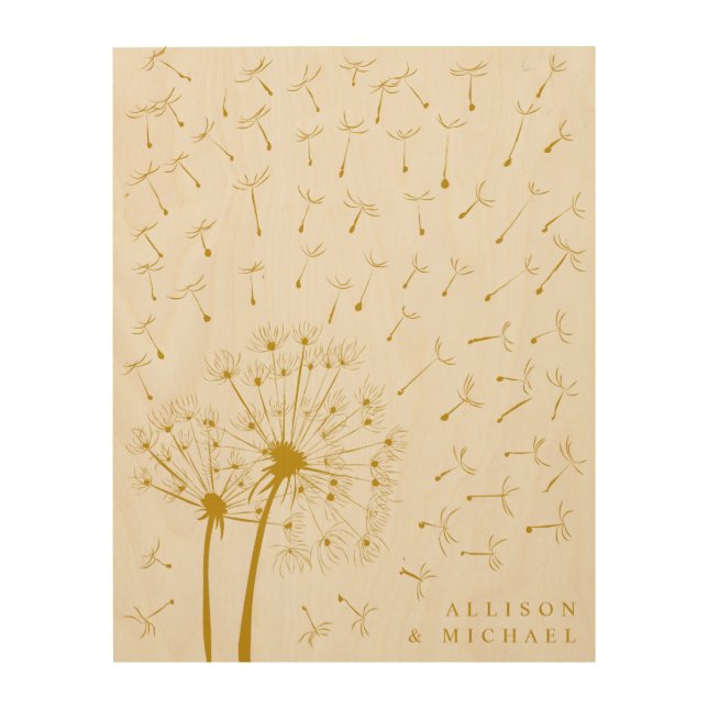 Fingerprint Dandelions Wedding Guestbook Wood Sign (Front)