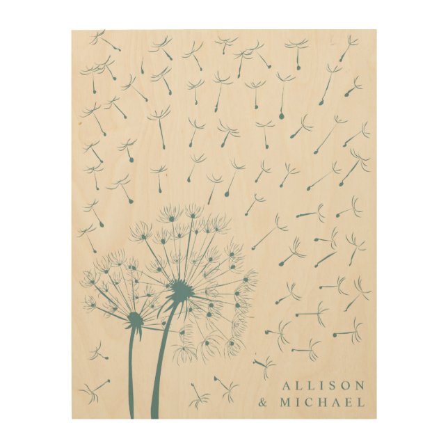 Fingerprint Dandelions Wedding Guestbook Wood Sign (Front)