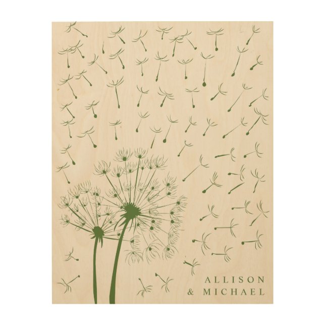 Fingerprint Dandelions Wedding Guestbook Wood Sign (Front)