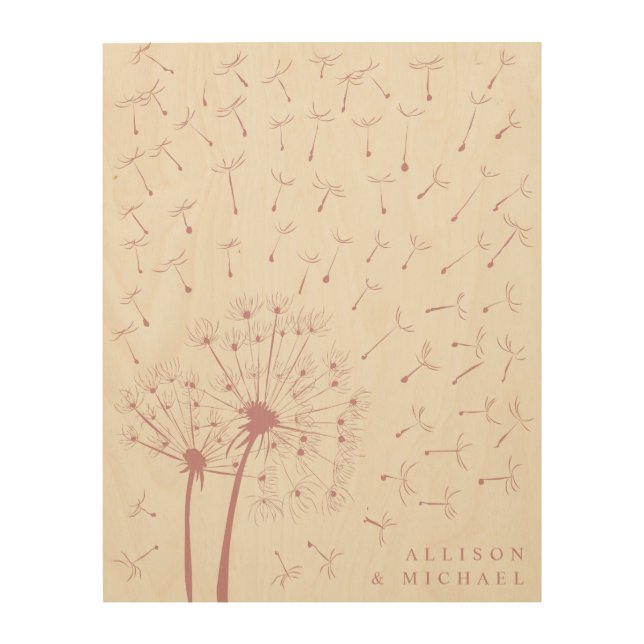 Fingerprint Dandelions Wedding Guestbook Wood Sign (Front)
