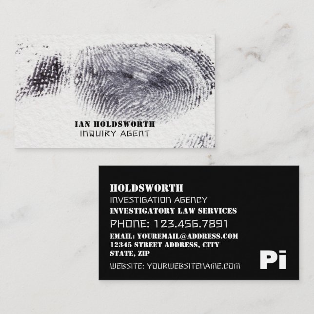 Fingerprint Design, Private Detective Investigator Business Card (Front/Back)