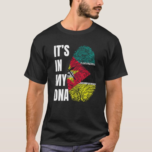 Fingerprint DNA Biometry Flag Mozambique   T-Shirt (Front)