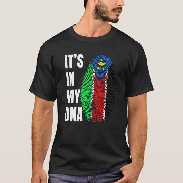 Fingerprint DNA Biometry Flag South Sudan   T-Shirt (Front)