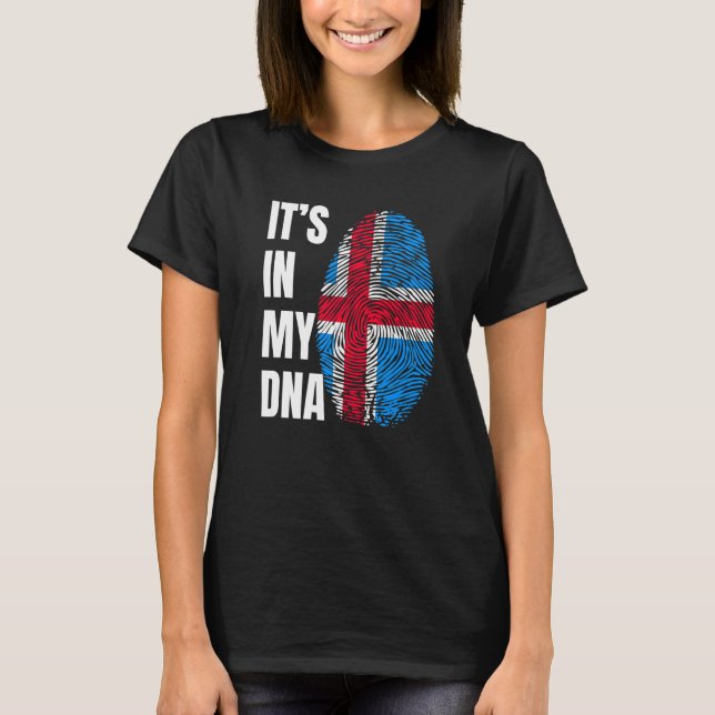 Fingerprint DNA Biometry Iceland Flag   T-Shirt (Front)