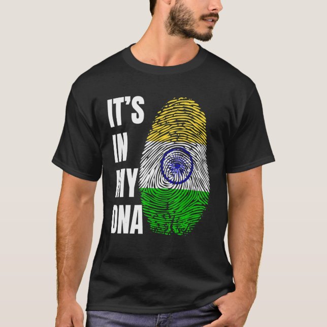 Fingerprint DNA Biometry Indian Flag India T-Shirt (Front)