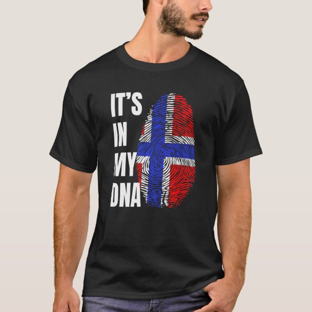 Fingerprint DNA Biometry Norwegian Flag   T-Shirt (Front)