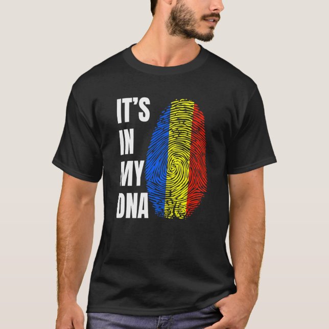 Fingerprint DNA Biometry Romanian Flag Romania   T-Shirt (Front)