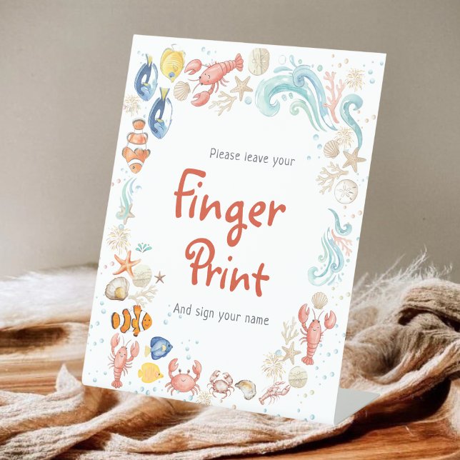 Fingerprint Guest Book Coastal Ocean Bridal Shower Pedestal Sign (Creator Uploaded)