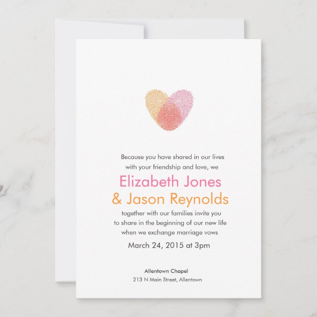 Fingerprint Heart Wedding Invitation (Front)