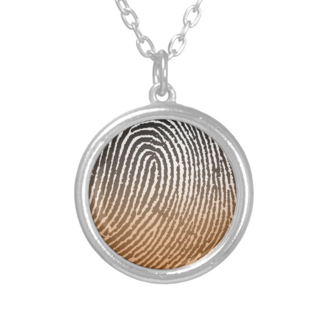 Fingerprint in Brown Silver Plated Necklace (Front)