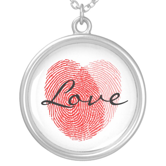 Fingerprint Love Square Keepsake Charm Silver Plated Necklace (Front)