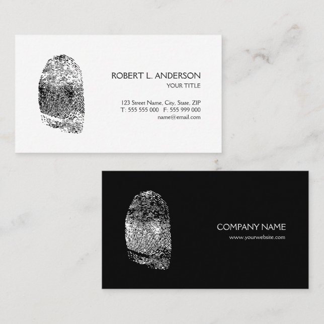 Fingerprint Private Investigator Black White Business Card (Front/Back)