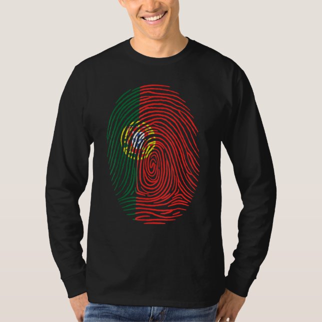Fingerprint Proud Portuguese Roots Portugal Flag T-Shirt (Front)