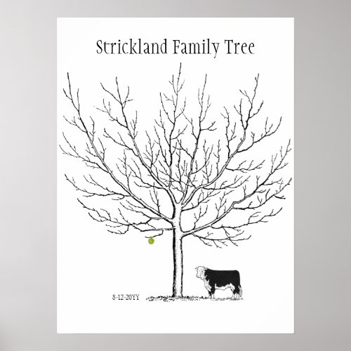 Fingerprint Rustic Cow Family Tree No Border Poster