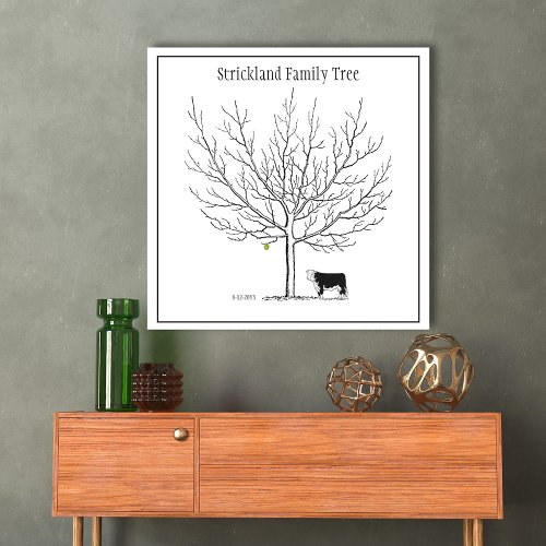 Fingerprint Rustic Cow Family Tree Poster