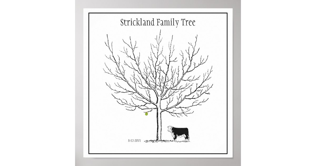 Fingerprint Rustic Cow Family Tree Poster | Zazzle