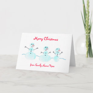 Fingerprint Snowman Christmas Card - Personalize
