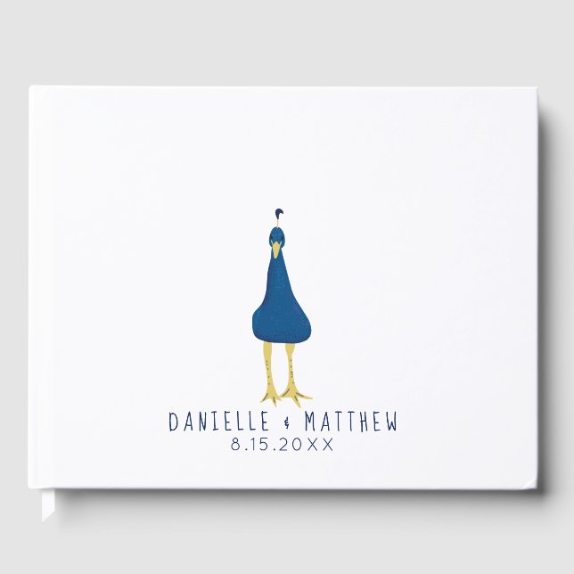 Fingerprint Thumbprint Peacock Tail Wedding Guest Book (Front)