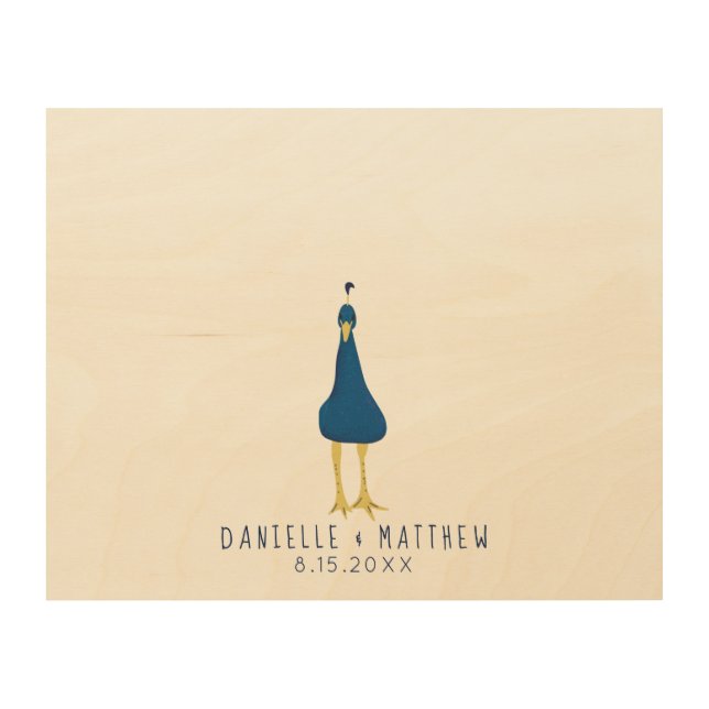 Fingerprint Thumbprint Peacock Tail Wedding Wood Wall Art (Front)