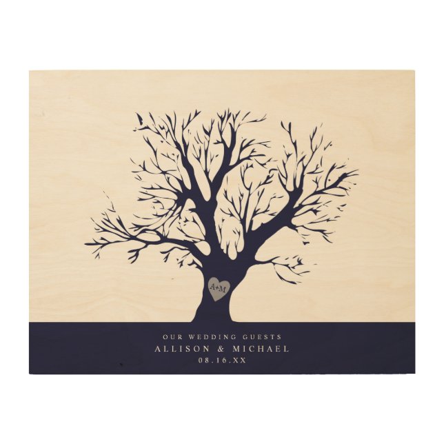 Fingerprint Tree Alternative Wedding Guest Book Wood Wall Art (Front)