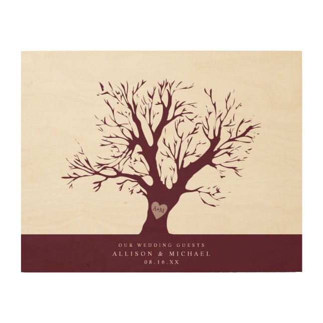 Fingerprint Tree Alternative Wedding Guest Book Wood Wall Art (Front)