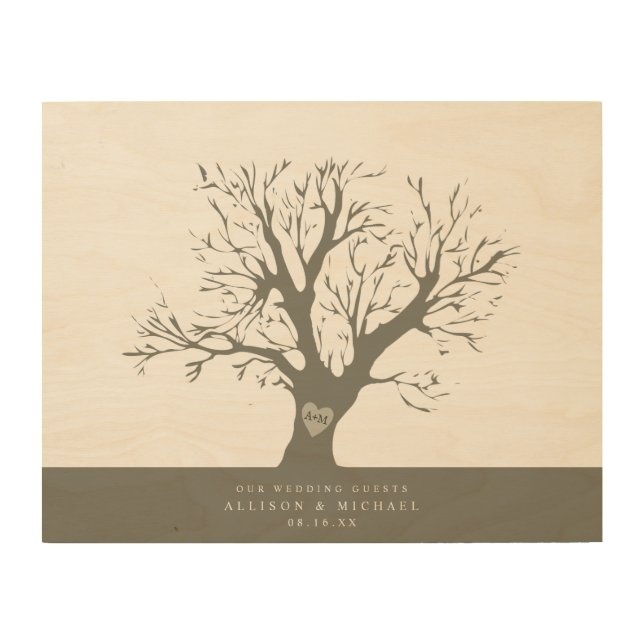 Fingerprint Tree Alternative Wedding Guest Book Wood Wall Art (Front)