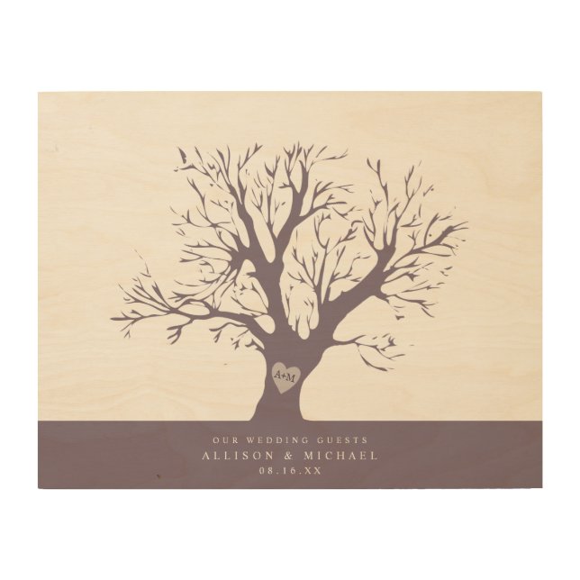 Fingerprint Tree Alternative Wedding Guest Book Wood Wall Art (Front)