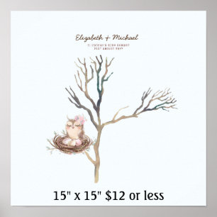 Fingerprint Tree Baby Shower Watercolor Owl Eggs Poster