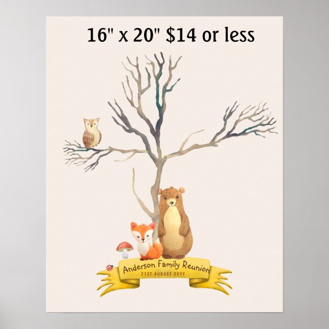Fingerprint Tree Baby Shower WOODLAND Animals Poster (Front)