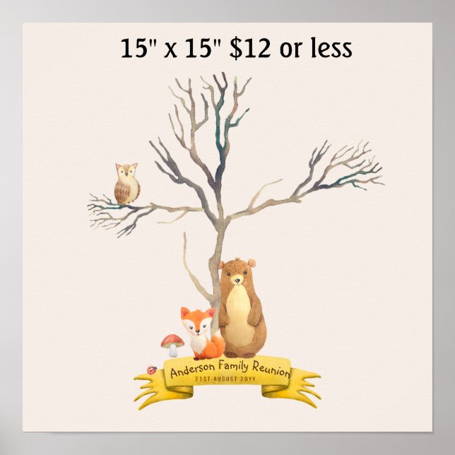 Fingerprint Tree Baby Shower WOODLAND Animals Poster (Front)