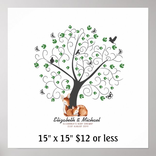 Fingerprint Tree Baby Shower Woodland Deer Budget Poster (Front)