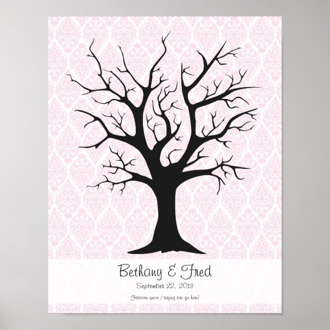 Fingerprint Tree C with Damask Pink1 - 11"x14" Poster (Front)