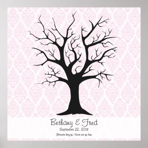 Fingerprint Tree C with Damask Pink1 _ 32x32 Poster