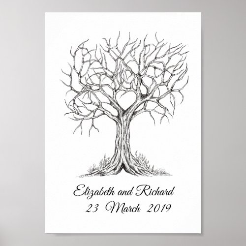 Fingerprint tree GuestBook WeddingTree Heart Poster
