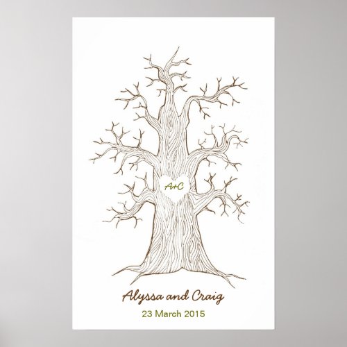 Fingerprint Tree Wedding Green Poster