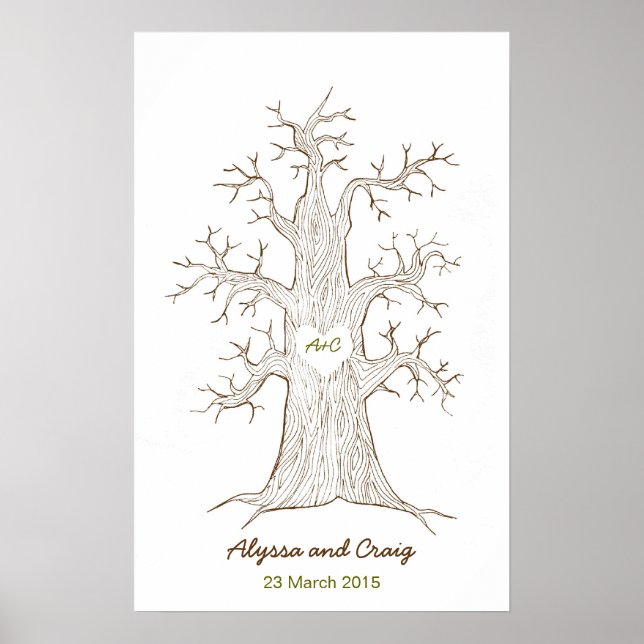 Fingerprint Tree Wedding Green Poster (Front)