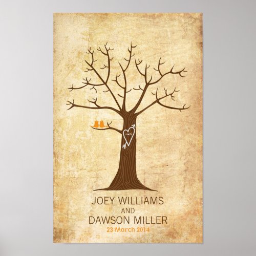 Fingerprint Tree Wedding Rustic Vintage Poster