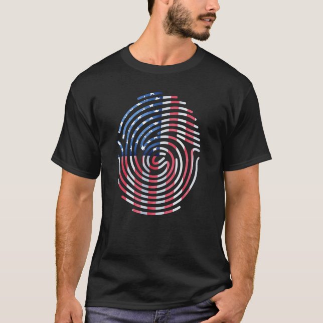 Fingerprint usa American Flag 4th of July T-Shirt (Front)