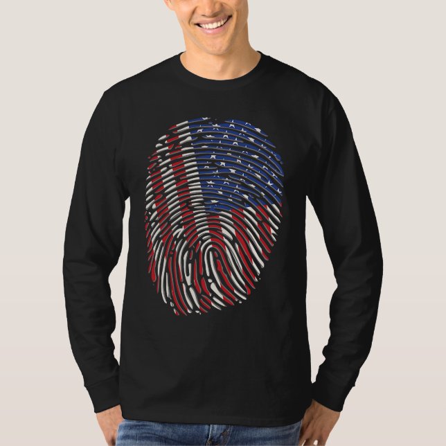 Fingerprint USA Flag for Men and Women T-Shirt (Front)