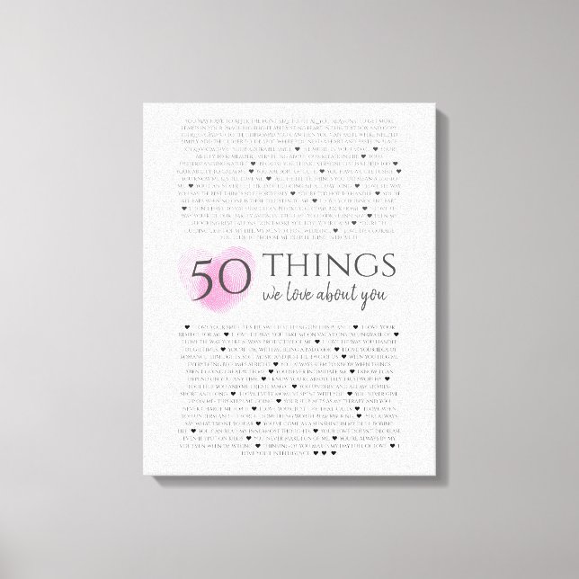 fingerprints on heart pink 50 reasons I love you Canvas Print (Front)