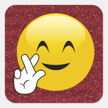 Fingers Crossed Red Glitter Stickers by MishMoshEmoji at Zazzle