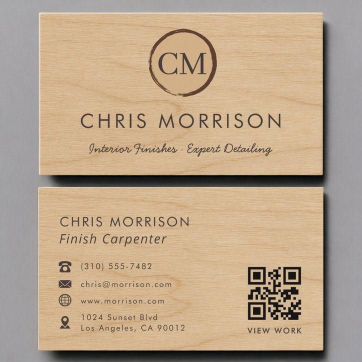 Finish Carpenter Wood QR Code Professional Business Card