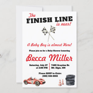 Finish Line is Near! Race Car Baby Shower Invitation