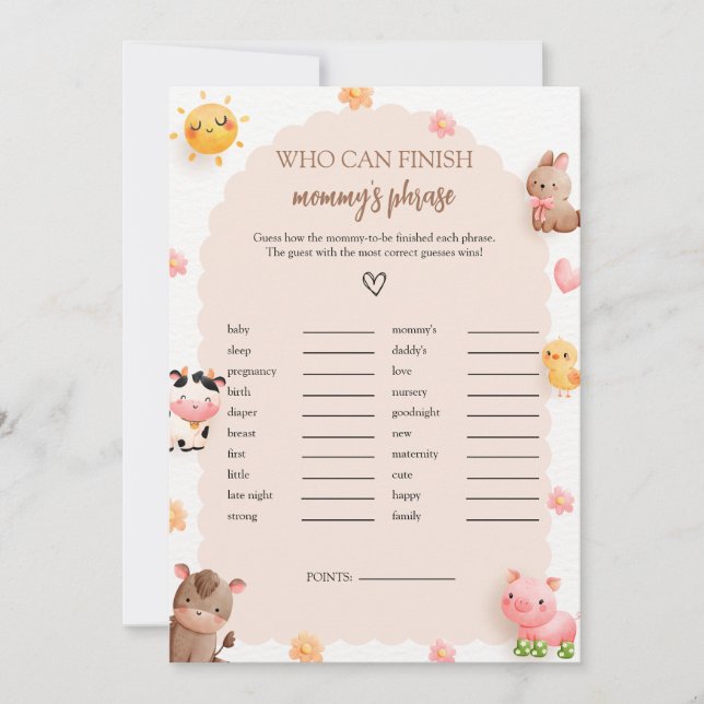 Finish Mommy's Phrase Baby Shower Game Card (Front)