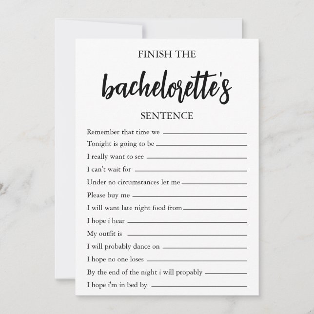 Finish The Bachelorette's Sentence Party Game Invitation (Front)