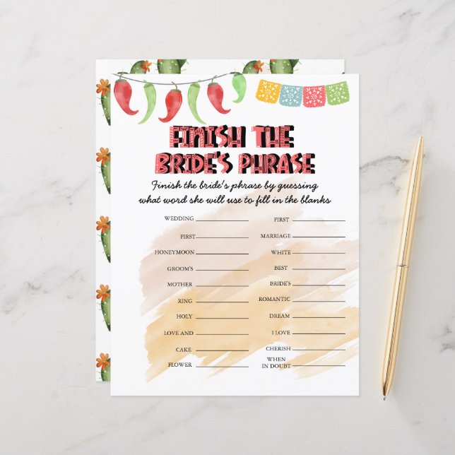 Finish The Bride's Phrase | Bridal Shower Game (Front/Back In Situ)