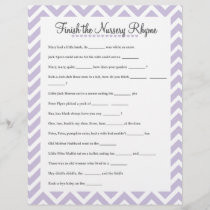 Finish the nursery rhyme baby shower game lavender