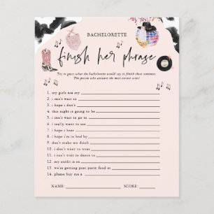 Finish The Phrase Disco Cowgirl Bachelorette Game